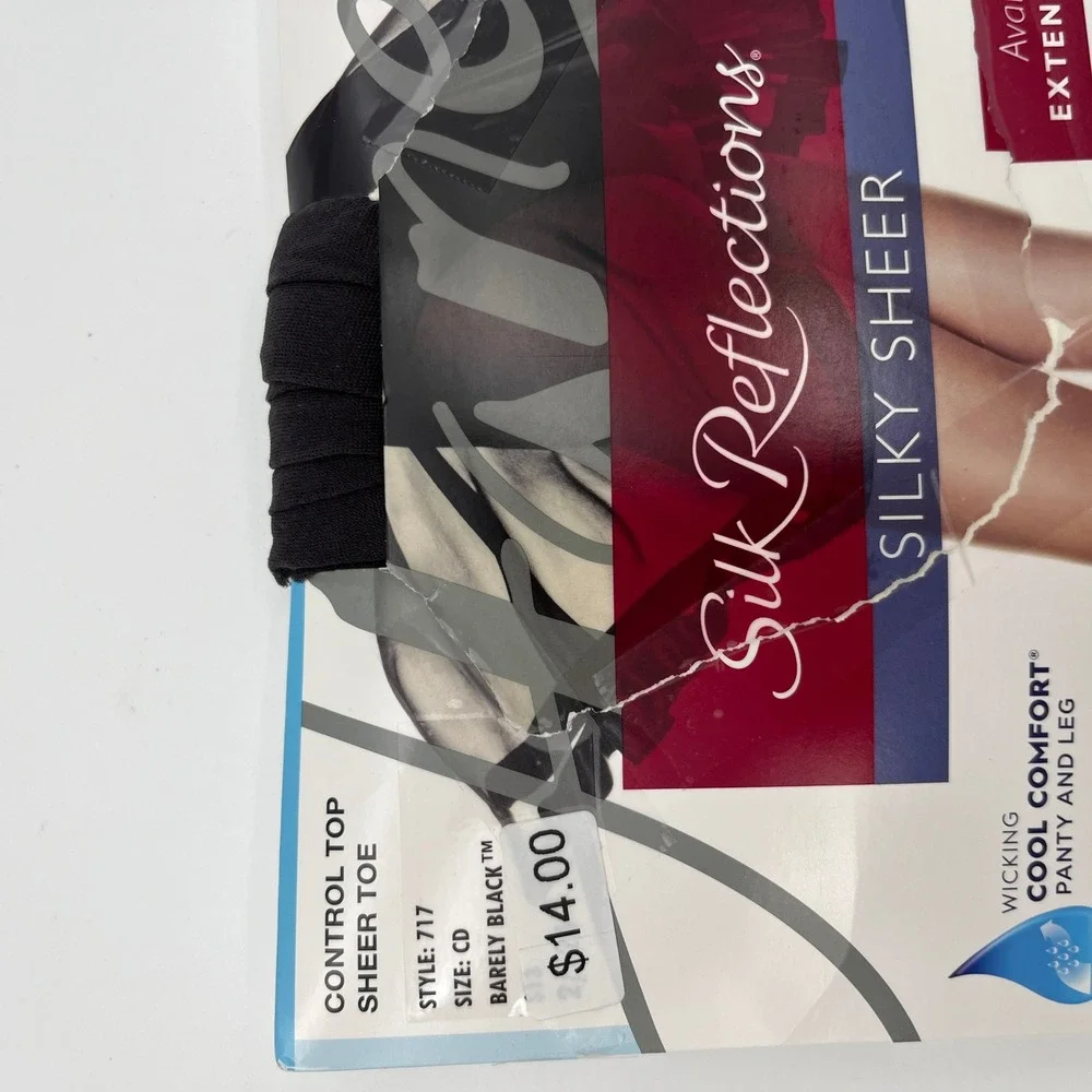 Hanes Pantyhose CD Barely Black Silk Reflections Silky Sheer Control‎ Top 2pk